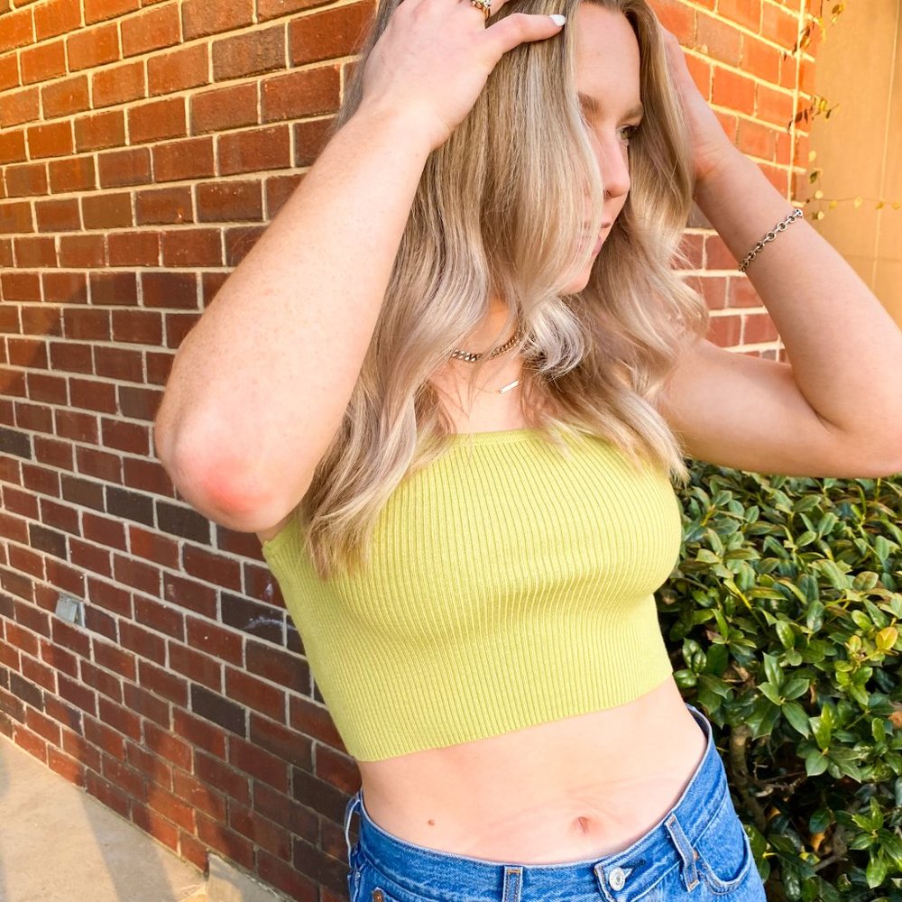 Square Neck Ribbed Crop Top | Green